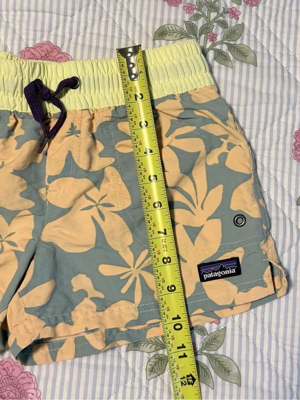 Patagonia Kids Floral Shorts in Yellow, Orange & Blue-Green